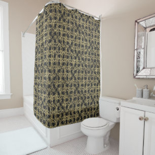 Cortina Para Chuveiro Riscado a Ouro Glamour Moderno Dourado