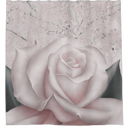 Cortina Para Chuveiro Rosa Branca Rosada Glam Moderno Mármore Shabby Chi