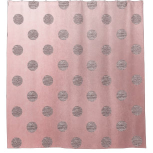 Cortina Para Chuveiro Rosa Dourado Brilho Rosa Glam Pontos Polka Moderno