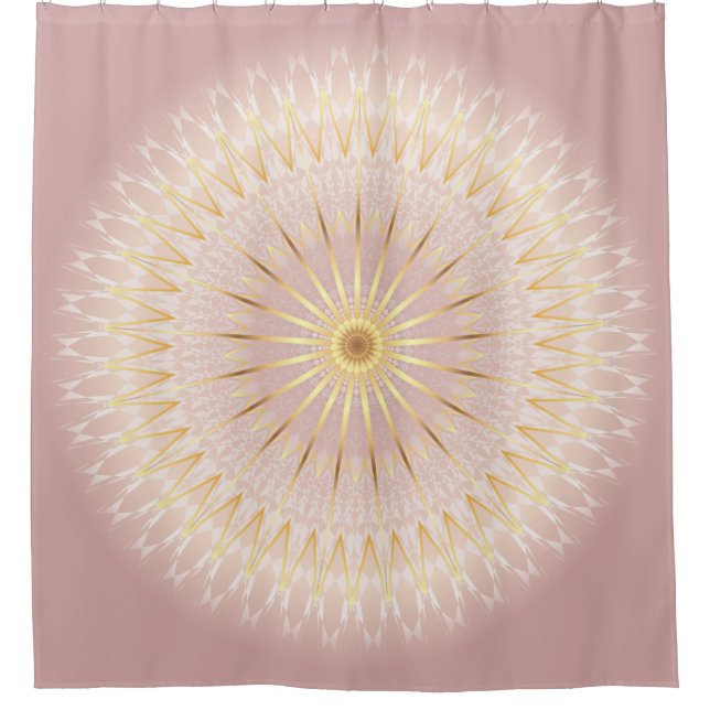 Cortina Para Chuveiro Rosa Dourado Mandala (Frente)