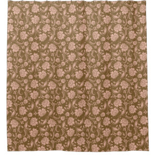 Cortina Para Chuveiro Rosa e teste padrão floral de Brown
