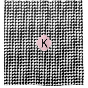Cortina Para Chuveiro Rosa Houndstooth do preto do monograma, o branco e