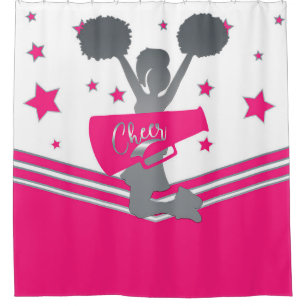 Cortina Para Chuveiro Rosa Quente Branco Estrelas Prateadas Torcer Torci