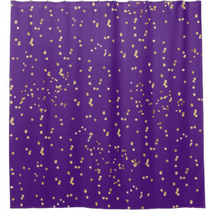 Cortina Para Chuveiro Roxo com as bolinhas dispersadas confetes do ouro