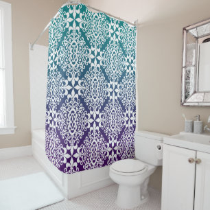 Cortina Para Chuveiro Roxo e damasco do ornamentado de Ombre da cerceta