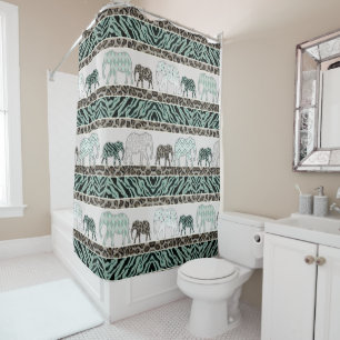 Cortina Para Chuveiro Safari Elephants Jungle Animal Leopardo Decinto Ze