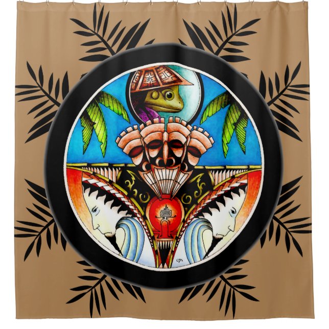 Cortina Para Chuveiro Sapo Tattoo Tiki (Frente)