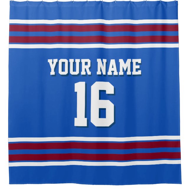 Cortina Para Chuveiro Sapphire Blue Burgundy White Stripes Esportivas Je (Frente)