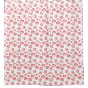 Cortina Para Chuveiro Seashells - cor-de-rosa coral e branco