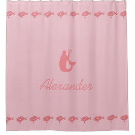 Cortina Para Chuveiro Símbolos marítimos cor-de-rosa e cor-de-rosa com n