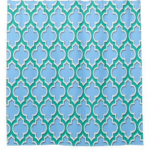 Cortina Para Chuveiro Sky Blue Teal White XL Marroquino #4DS
