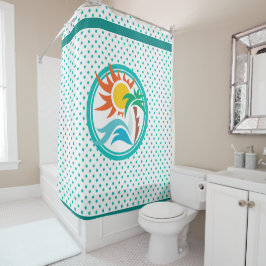 Cortina Para Chuveiro Sol e Surf, borda distribuída