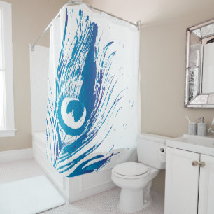 Cortina Para Chuveiro Splatter azul roxo da pena do pavão
