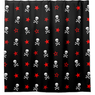 Cortina Para Chuveiro { Stars with Skulls & Crossbones }