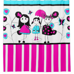 Cortina Para Chuveiro Stick Figure Girls Abril Chás Corações