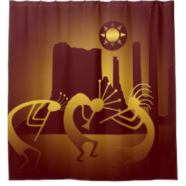 Cortina Para Chuveiro Sudoeste Kokopelli na Borgonha e Dourado