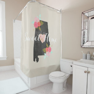 Cortina Para Chuveiro Sweet Home Alabama State Watercolor Floral & Heart