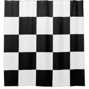 Cortina Para Chuveiro Tabuleiro de damas preto e branco