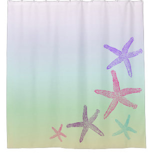 Cortina Para Chuveiro Tema Costeiro Estrela do Mar em Padrão Pastel Água