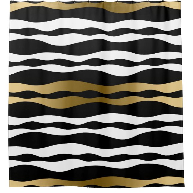 Cortina Para Chuveiro Tendy Black Abstrato Zebra Stripes Dourados Acento (Frente)