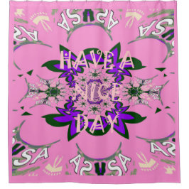 Cortina Para Chuveiro Tenha um Bom Dia bebê rosa floral motivo roxo