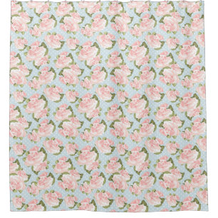 Cortina Para Chuveiro Teste padrão cor-de-rosa bonito com bolinhas azui