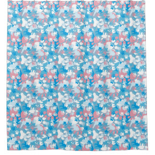 Cortina Para Chuveiro Teste padrão cor-de-rosa e azul do cão da