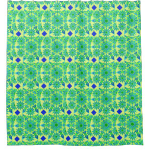 Cortina Para Chuveiro Teste padrão da mandala, turquesa, azul, verde