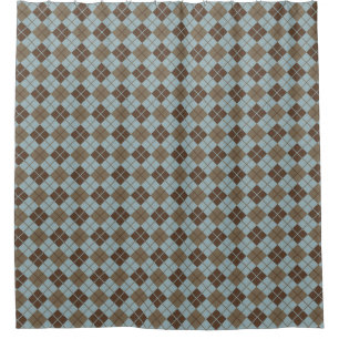 Cortina Para Chuveiro Teste padrão de Argyle no azul e no Taupe