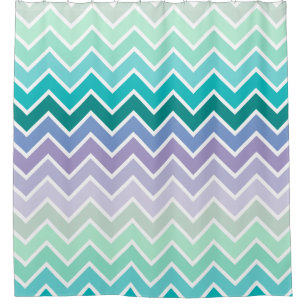 Cortina Para Chuveiro Teste padrão de Ombre Chevron do Lilac da cerceta