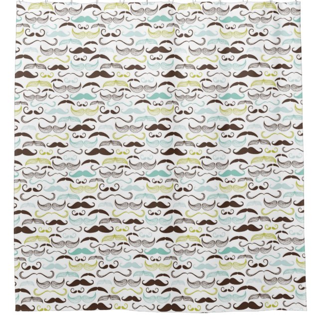 Cortina Para Chuveiro Teste padrão do bigode, estilo retro 2 (Frente)