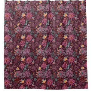 Cortina Para Chuveiro Teste padrão floral abstrato com pássaros