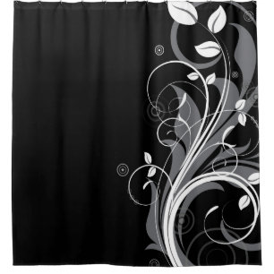 Cortina Para Chuveiro Teste padrão floral cinzento no preto