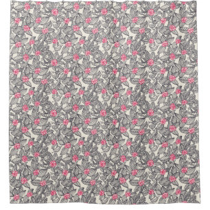 Cortina Para Chuveiro Teste padrão floral com pássaros 2 dos desenhos