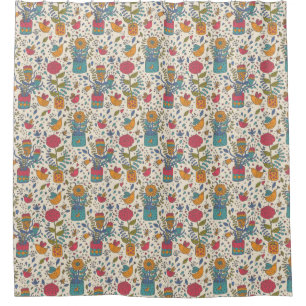 Cortina Para Chuveiro Teste padrão floral dos desenhos animados com