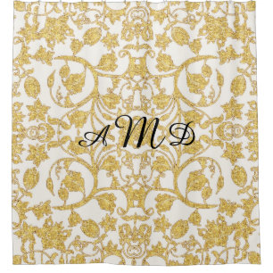 Cortina Para Chuveiro Teste padrão floral Dourado da decoração de