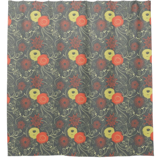 Cortina Para Chuveiro Teste padrão floral retro 3 (Frente)