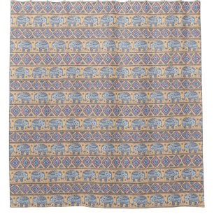 Cortina Para Chuveiro Teste padrão tribal do elefante étnico azul