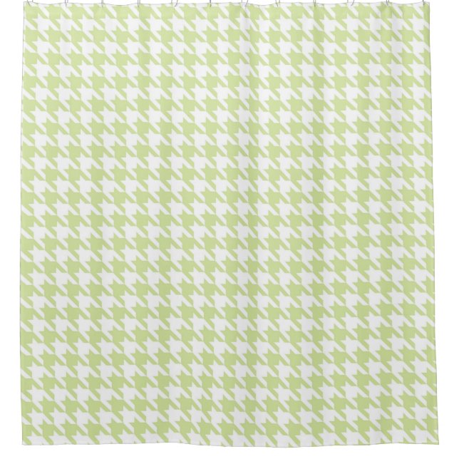 Cortina Para Chuveiro Teste padrão verde pálido e branco de Houndstooth (Frente)