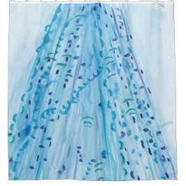 Cortina Para Chuveiro Trabalho de arte de Aquarela Azul e Pastel