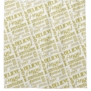 Cortina Para Chuveiro Trendy Tatto Words / Fonts - Gold