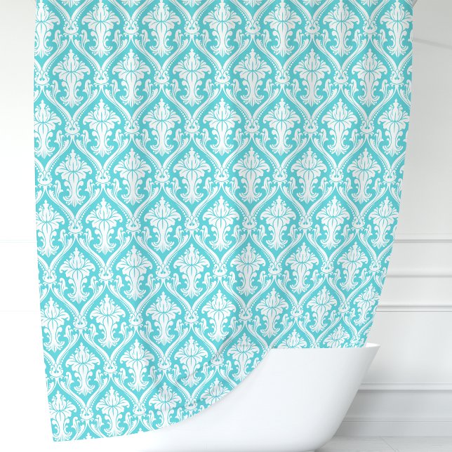 Cortina Para Chuveiro Turquesa Azul e Branco Damasco (Criador carregado)