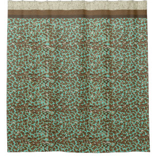 Cortina Para Chuveiro Turquesa pintado mão do leopardo de neve da
