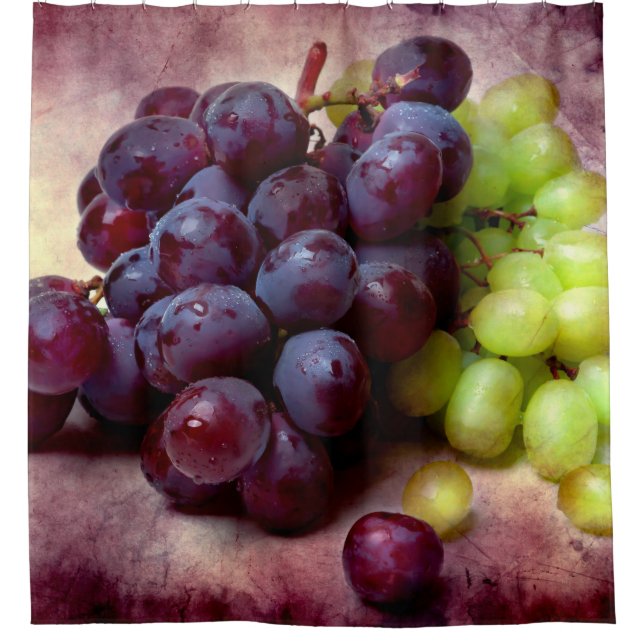 Cortina Para Chuveiro Uvas Vermelhas E Verdes (Frente)