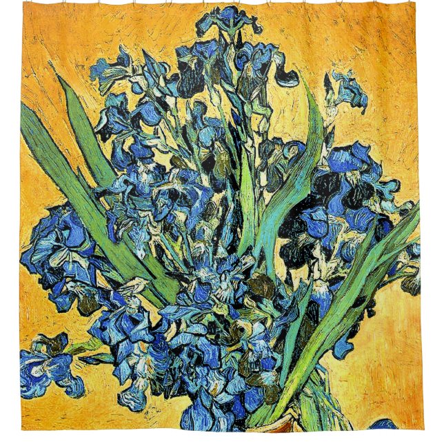 Cortina Para Chuveiro Van Gogh - Vaso com Íris Fundo Amarelo (Frente)