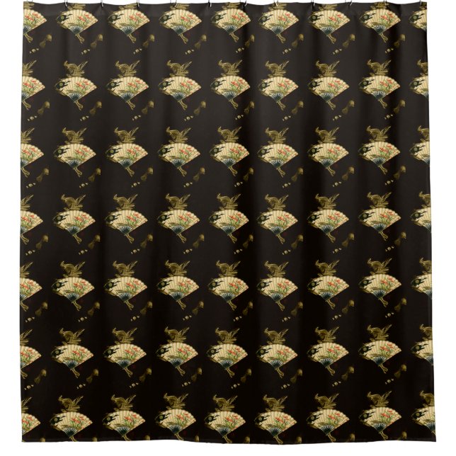 Cortina Para Chuveiro Ventilador Oriental Crampeado com Design Floral (Frente)