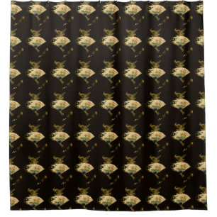 Cortina Para Chuveiro Ventilador oriental esmagado com Design Floral