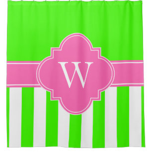 Cortina Para Chuveiro Verde limão White LG Stripe 1ICBR Monograma Rosa Q