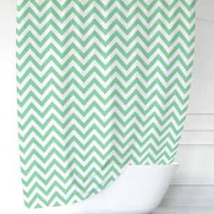 Cortina Para Chuveiro Verde Menta e Chevron Branco