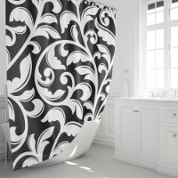 Videira Floral de Damasco Preto e Branco